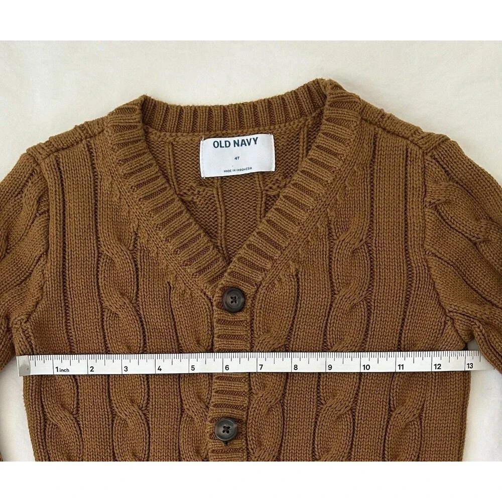 Old Navy Toddler Boys Girls Cable Knit Cardigan Sweater 4T Cotton Brown NWOT